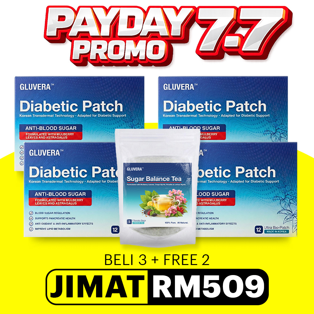 PAYDAY 7.7 SEMBUH (3 KOTAK GLUVERA PATCH + FREE 1 KOTAK + FREE 1 HERBAL TEA)